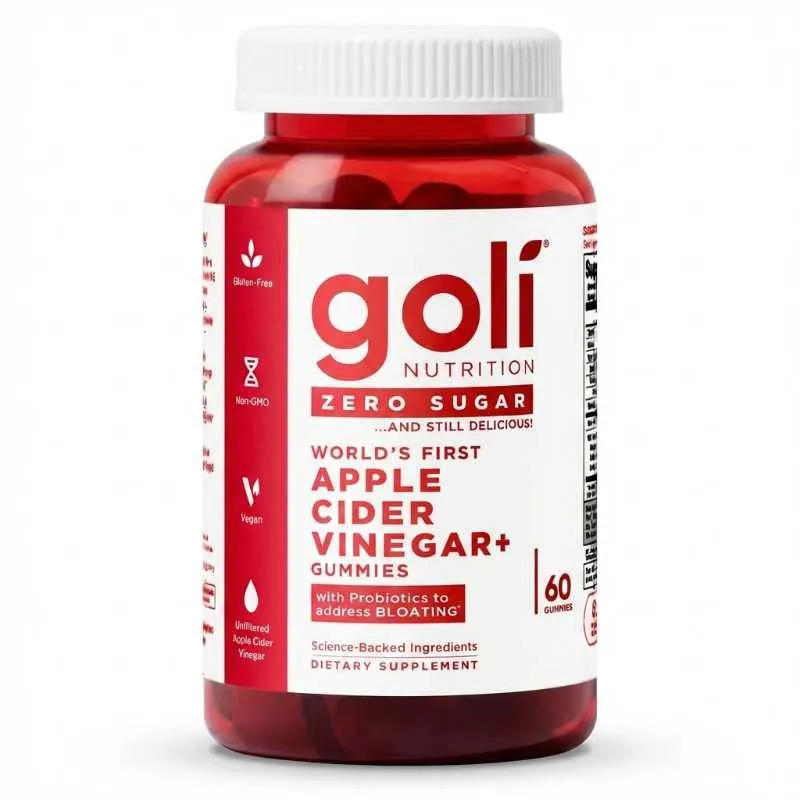 Goli Nutrition Zero Sugar Apple Cider Vinegar Gummies with SNZ Tribac Probiotic for Bloating Support and Vitamin B12 for Energy, Vegan, 60 Count - Image 1