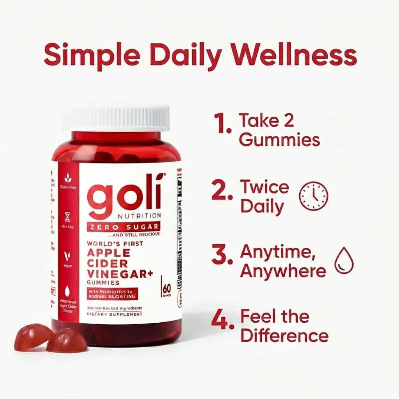 Goli Nutrition Zero Sugar Apple Cider Vinegar Gummies with SNZ Tribac Probiotic for Bloating Support and Vitamin B12 for Energy, Vegan, 60 Count - Image 5