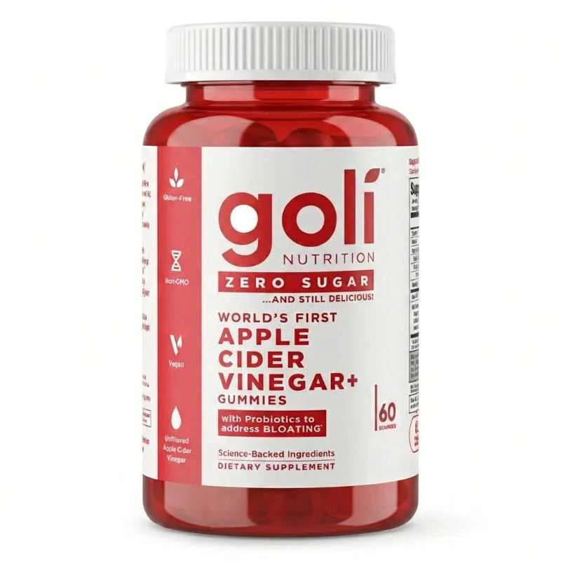 Goli Zero Sugar Apple Cider Vinegar Gummies with Probiotics for Bloating and Immune Support, Vitamin B12 Energy Metabolism Supplement, Vegan and Non-GMO, 60 Count - Image 1