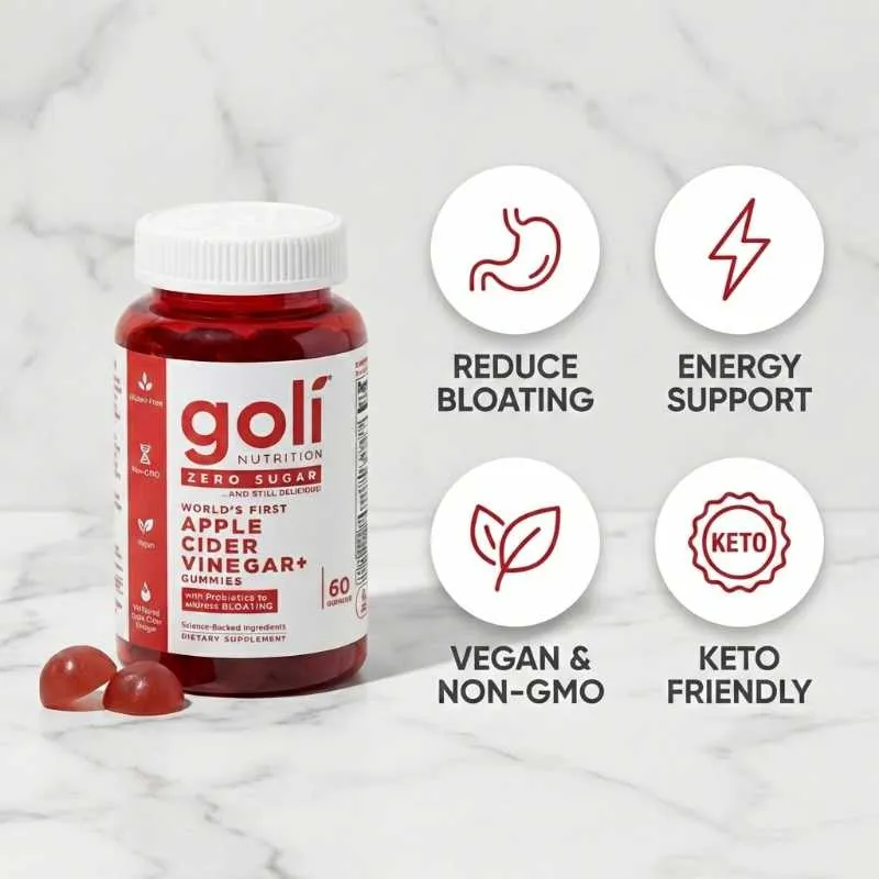 Goli Zero Sugar Apple Cider Vinegar Gummies with Probiotics for Bloating and Immune Support, Vitamin B12 Energy Metabolism Supplement, Vegan and Non-GMO, 60 Count - Image 4