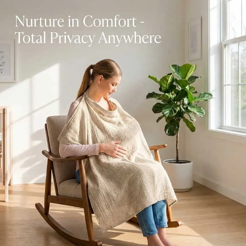 KONSSY Muslin Nursing Cover for Breastfeeding 100% Cotton Breathable Apron with Rigid Hoop and Adjustable Strap Multi-use Carseat Canopy Stroller Blanket Summer Wheat BRJ07 - Image 6