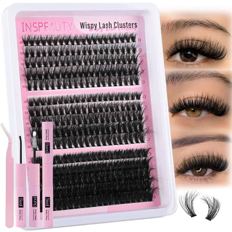 Lash Clusters Kit 30+50+80D Wispy Lash Clusters Eyelash Extension Kit 8-16mm Individual Lashes Kit with Lash Bond and Seal, Lash Tweezers for DIY Lashes Extension by INSPEAUTY - Image 1