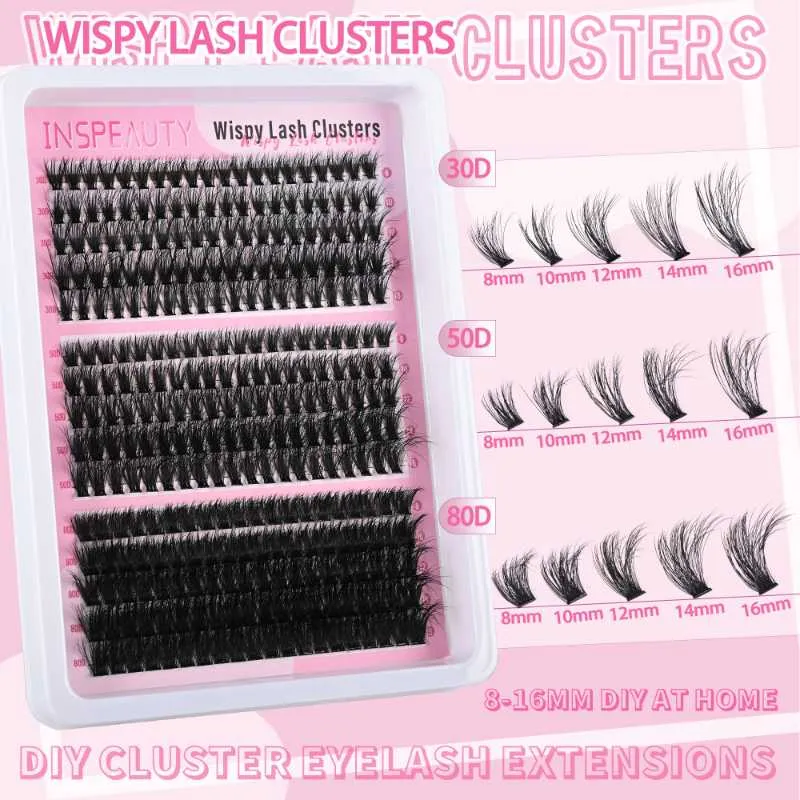 Lash Clusters Kit 30+50+80D Wispy Lash Clusters Eyelash Extension Kit 8-16mm Individual Lashes Kit with Lash Bond and Seal, Lash Tweezers for DIY Lashes Extension by INSPEAUTY - Image 3