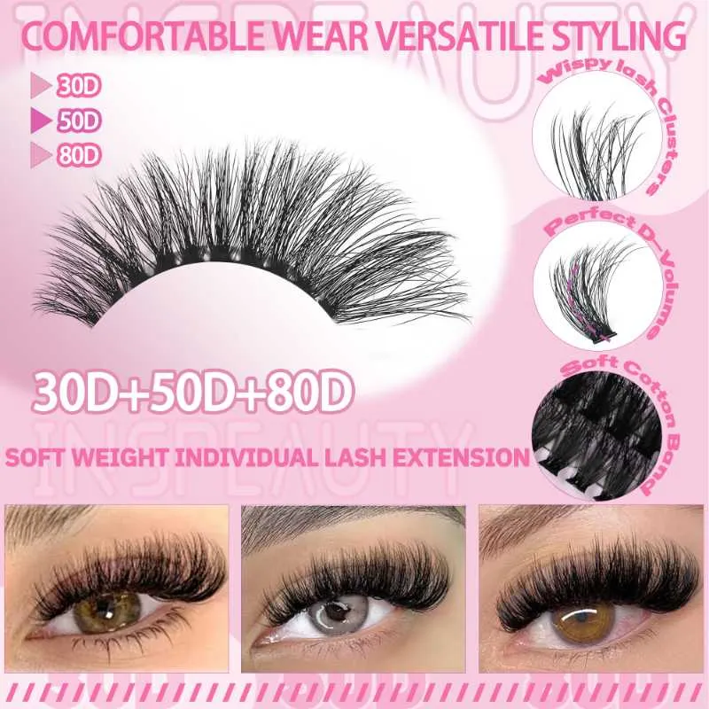 Lash Clusters Kit 30+50+80D Wispy Lash Clusters Eyelash Extension Kit 8-16mm Individual Lashes Kit with Lash Bond and Seal, Lash Tweezers for DIY Lashes Extension by INSPEAUTY - Image 4