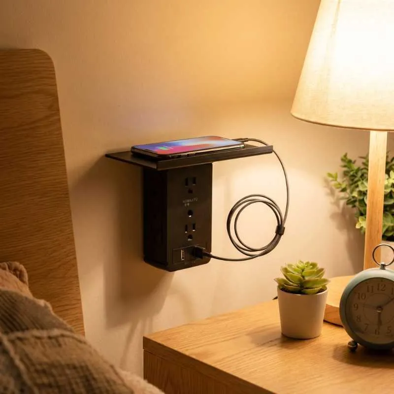 NEOKAYU Wall Outlet Extender with Shelf 6 AC Multi Plug Outlet Surge Protector with 2 USB Charging Ports 1020 Joules Fireproof Charging Station for Home Bathroom Office Black - Image 7